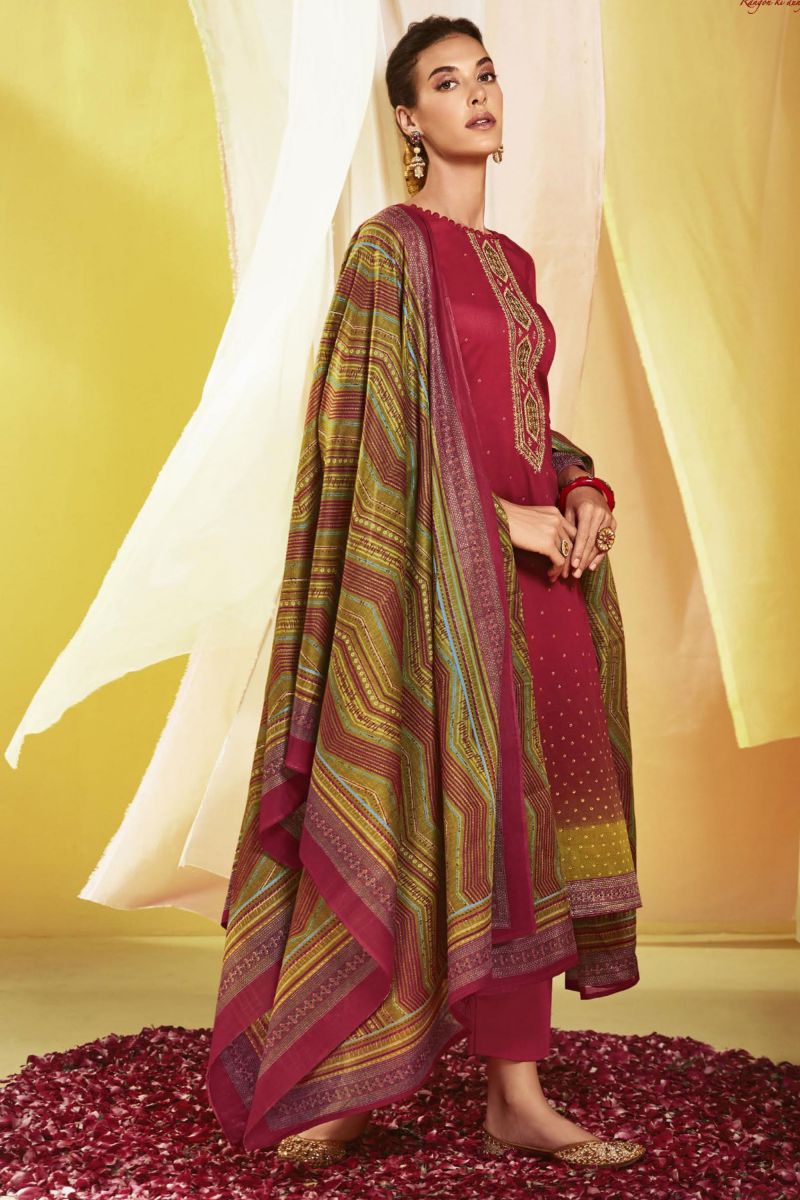 Satin Fabric Maroon Color Printed Winsome Salwar Suit