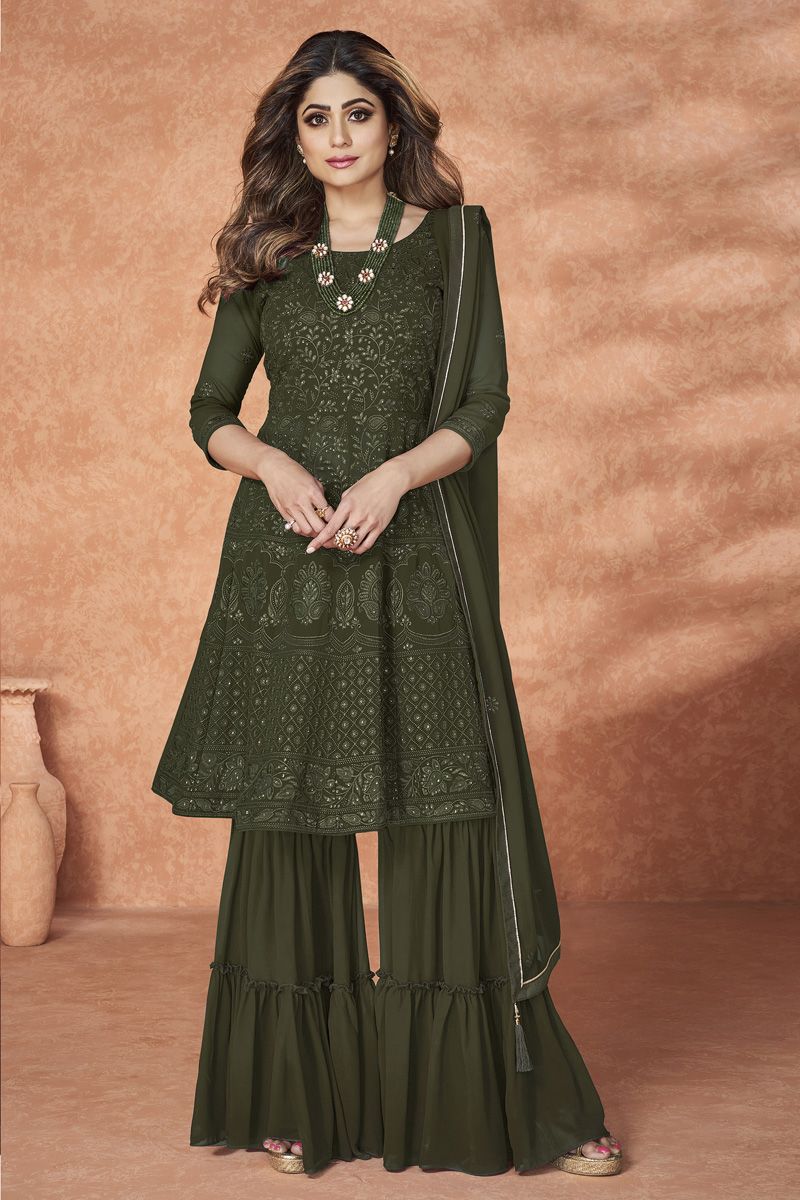 Shamita Shetty Mehendi Green Georgette Gorgeous Sharara Suit