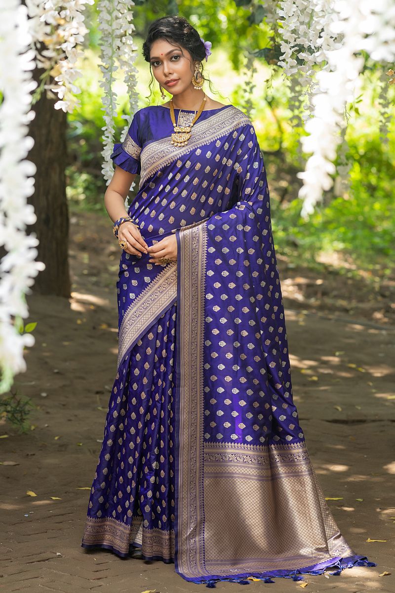 Radiant Blue Weaving Work Banarasi Silk Saree