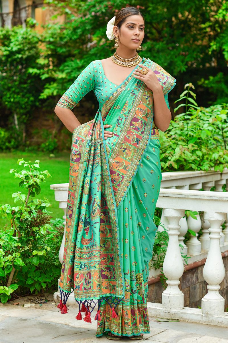 Art Silk Green Fantastic Weaving Work Saree