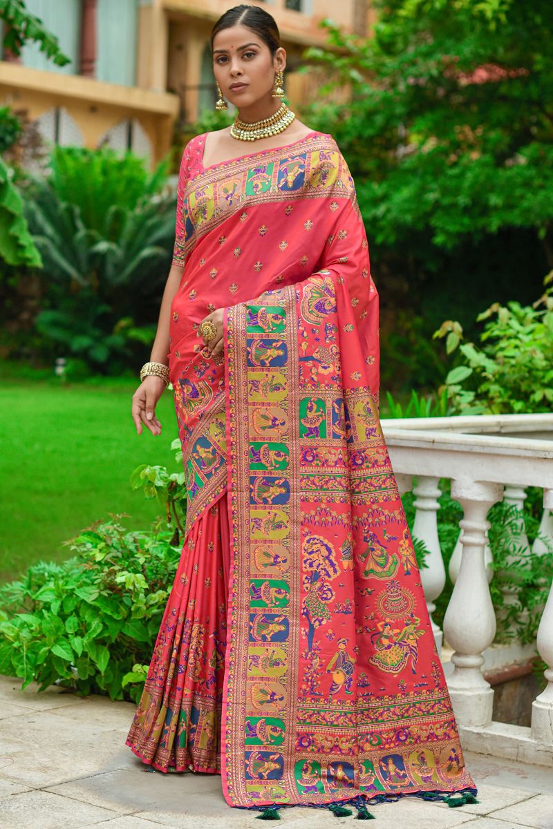 Art Silk Pink Delicate Weaving Work Saree