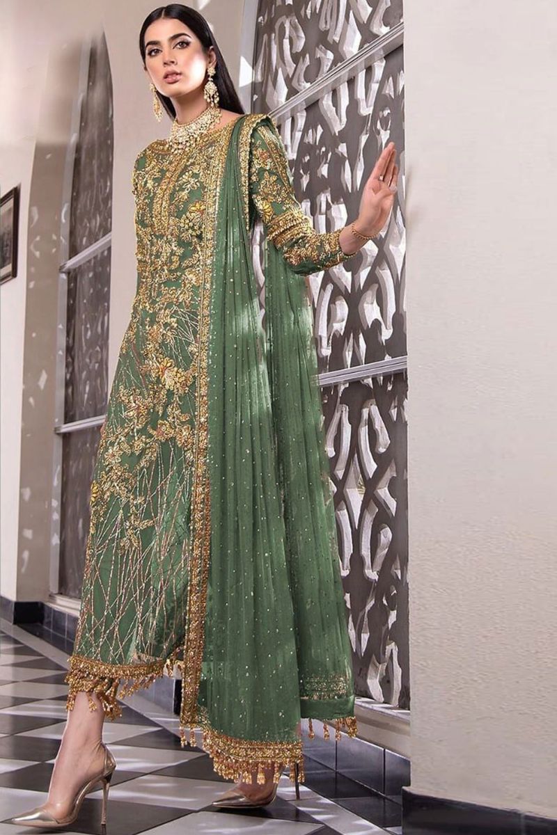 Net Party Wear Sea Green Color Phenomenal Pakistani Replica Suit