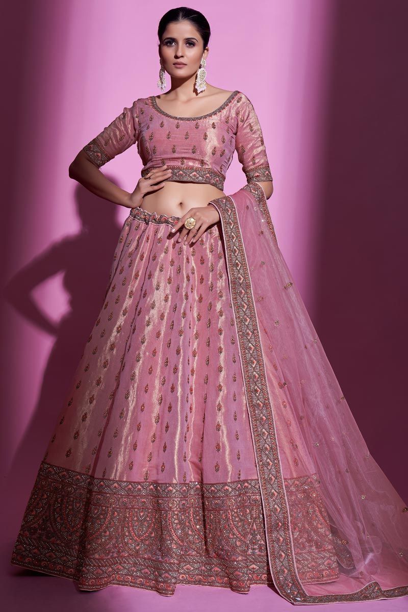 Captivating Art Silk Fabric Pink Color Lehenga