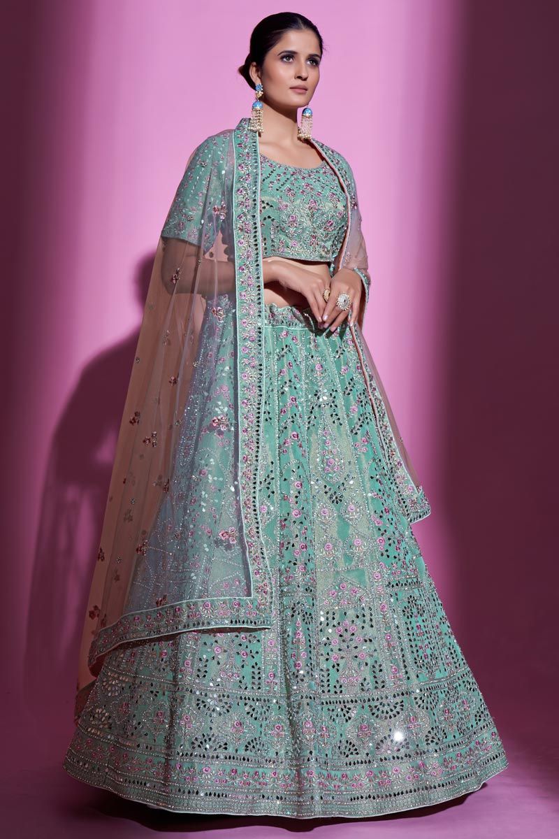 Fetching Art Silk Fabric Lehenga In Blue Color