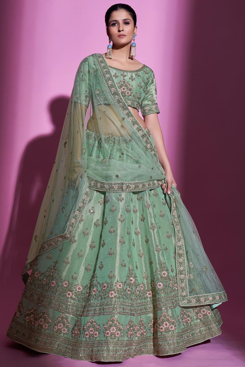 Stunning Sea Green Color Lehenga In Art Silk Fabric