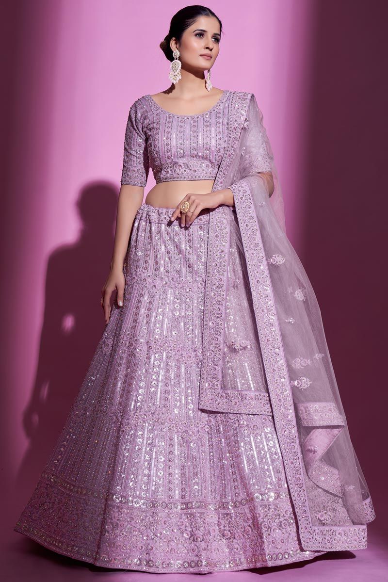 Blissful Lavender Color Net Fabric Lehenga