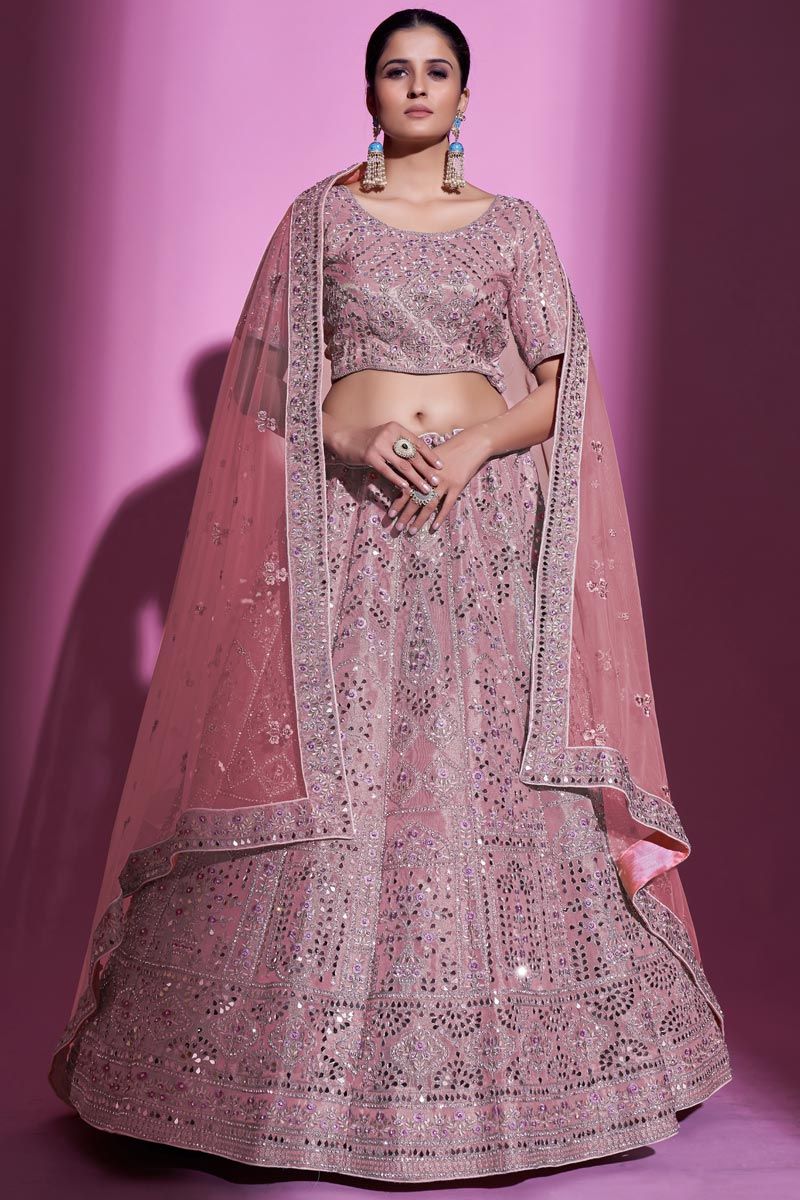 Splendiferous Pink Color Art Silk Fabric Lehenga