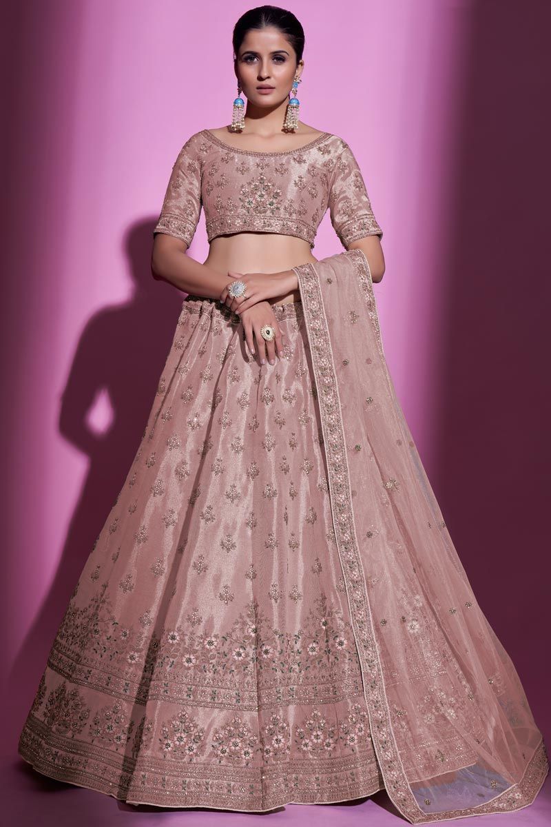 Majestic Peach Color Art Silk Fabric Lehenga