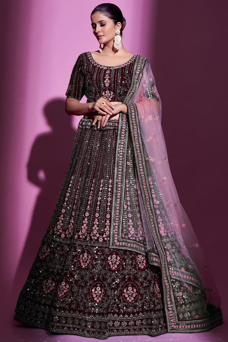 Fascinate Crepe Fabric Lehenga In Wine Color