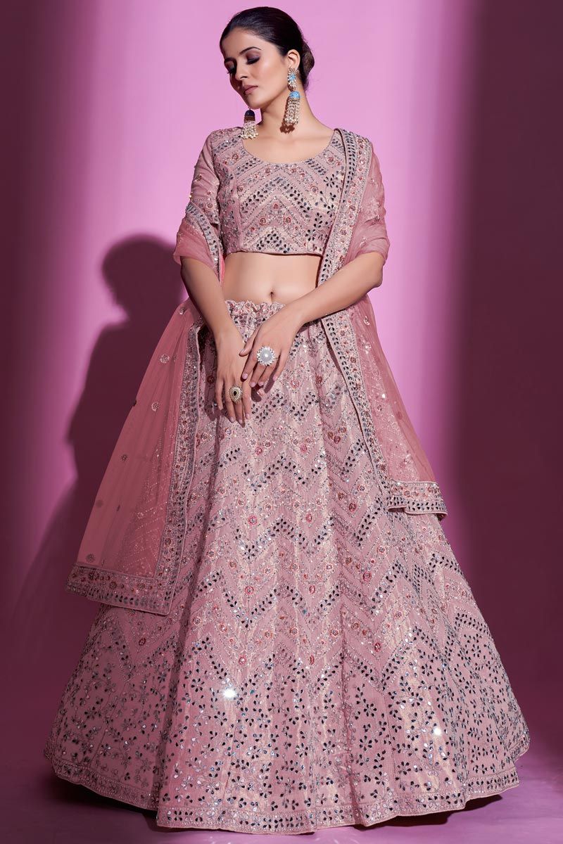 Remarkable Pink Color Art Silk Fabric Lehenga