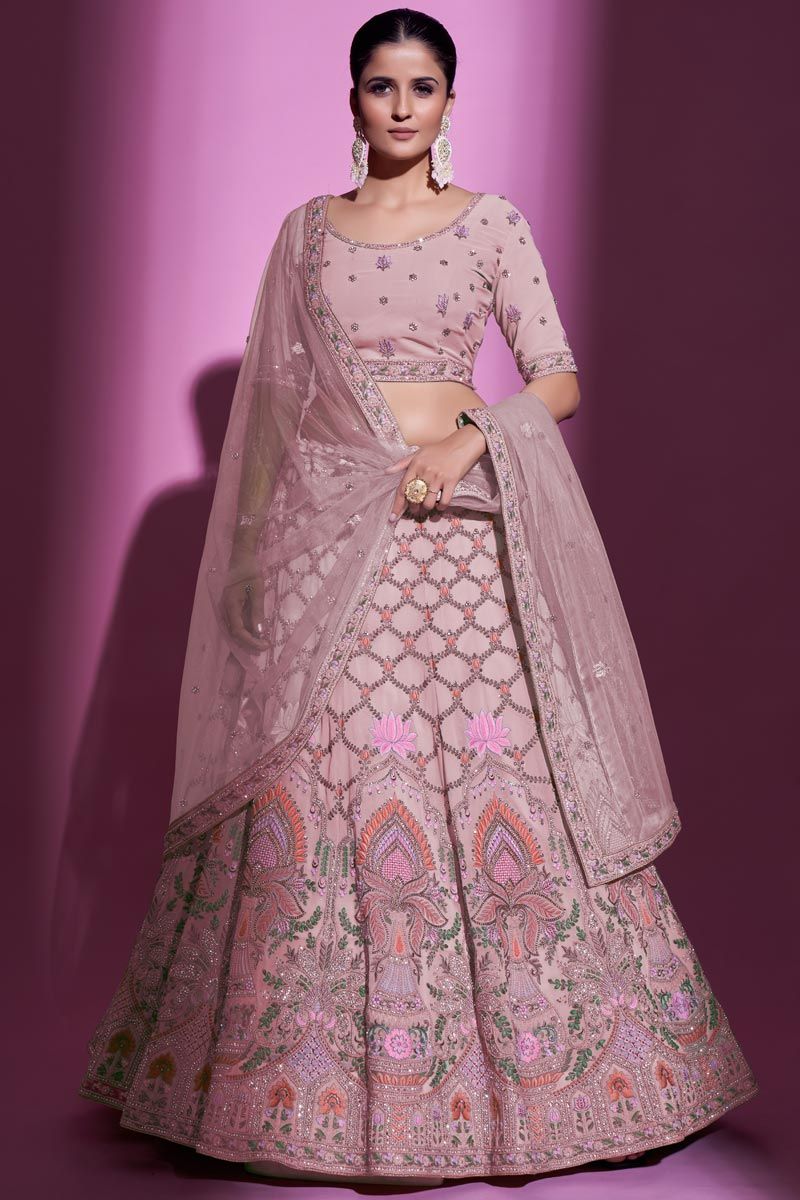 Graceful Peach Color Georgette Fabric Lehenga