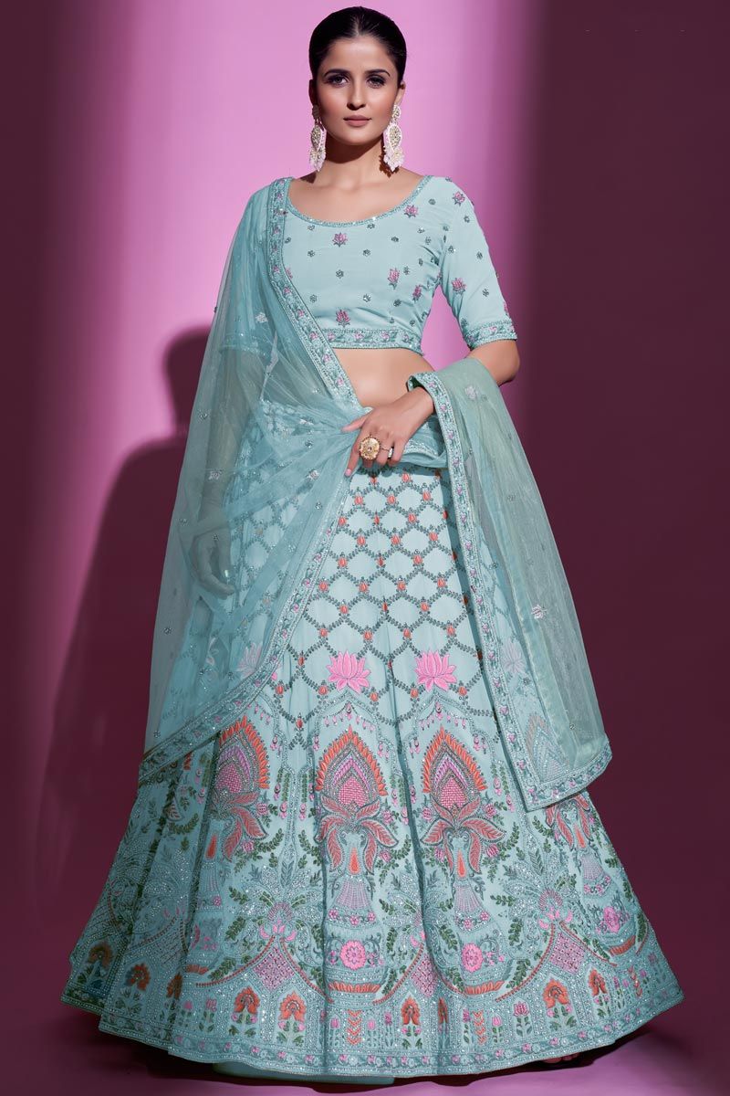 Sky Blue Color Georgette Fabric Magnificent Lehenga