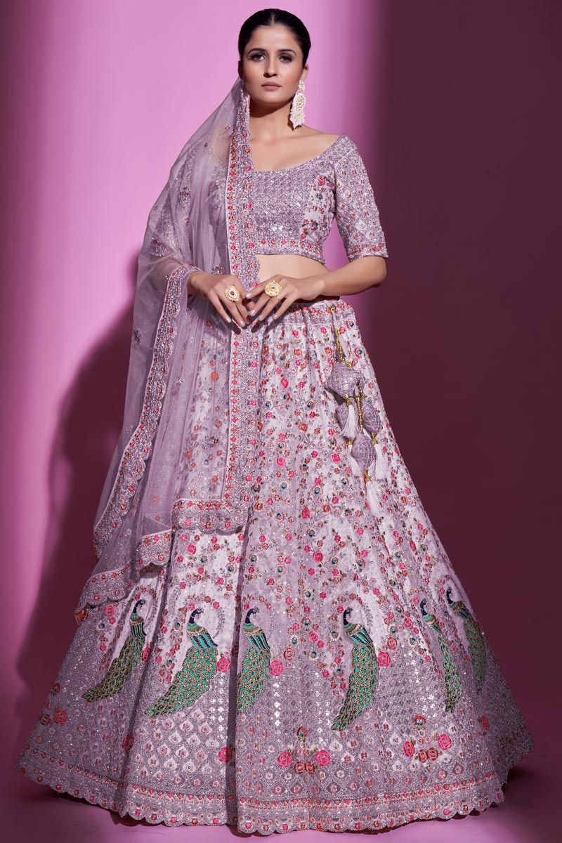 Net Fabric Lehenga In Artistic Purple Color