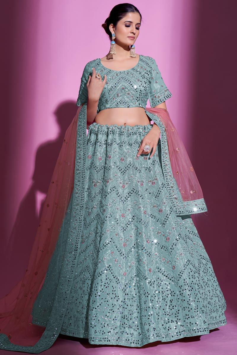 Extravagant Light Cyan Color Art Silk Fabric Lehenga