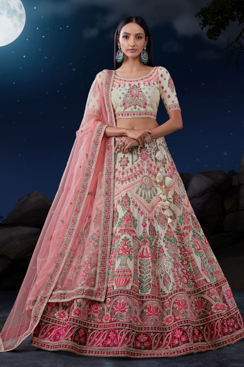 Buy Bridal Wear Multi Color Thread Work Velvet Lehenga Choli Online From  Surat Wholesale Shop.