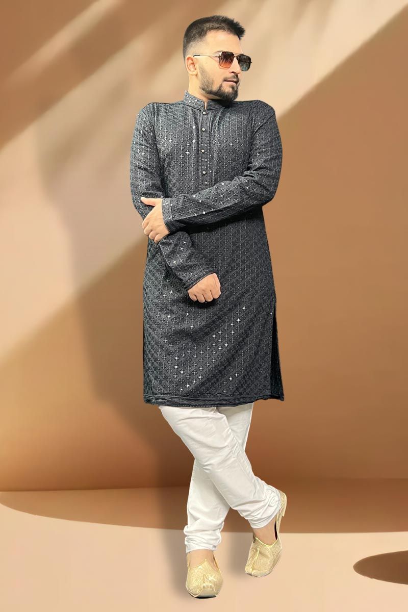 Black Rayon Graceful Readymade Men Kurta Pyjama For Festive Wear