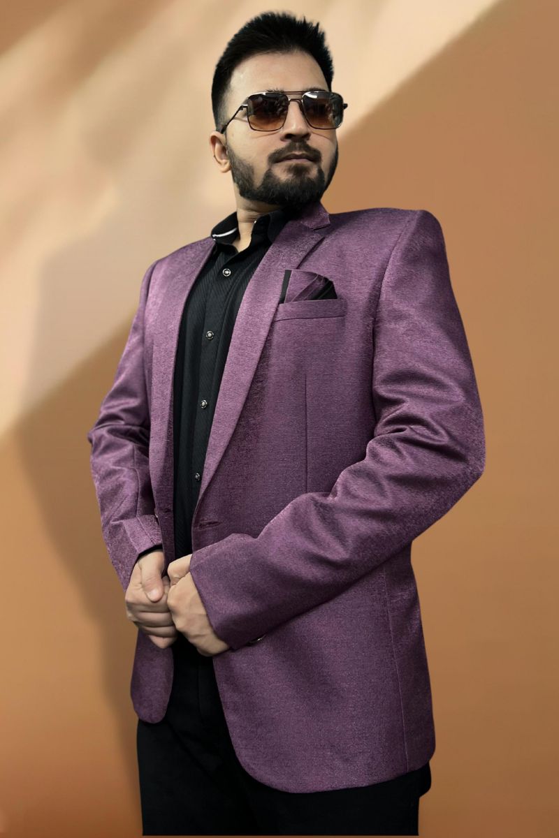 Purple Color Jacquard Fabric Party Wear Readymade Men Blazer