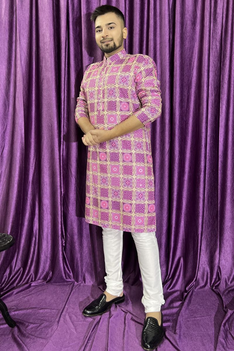 Sangeet Wear Readymade Kurta Pyjama For Men In Cotton Pink Color