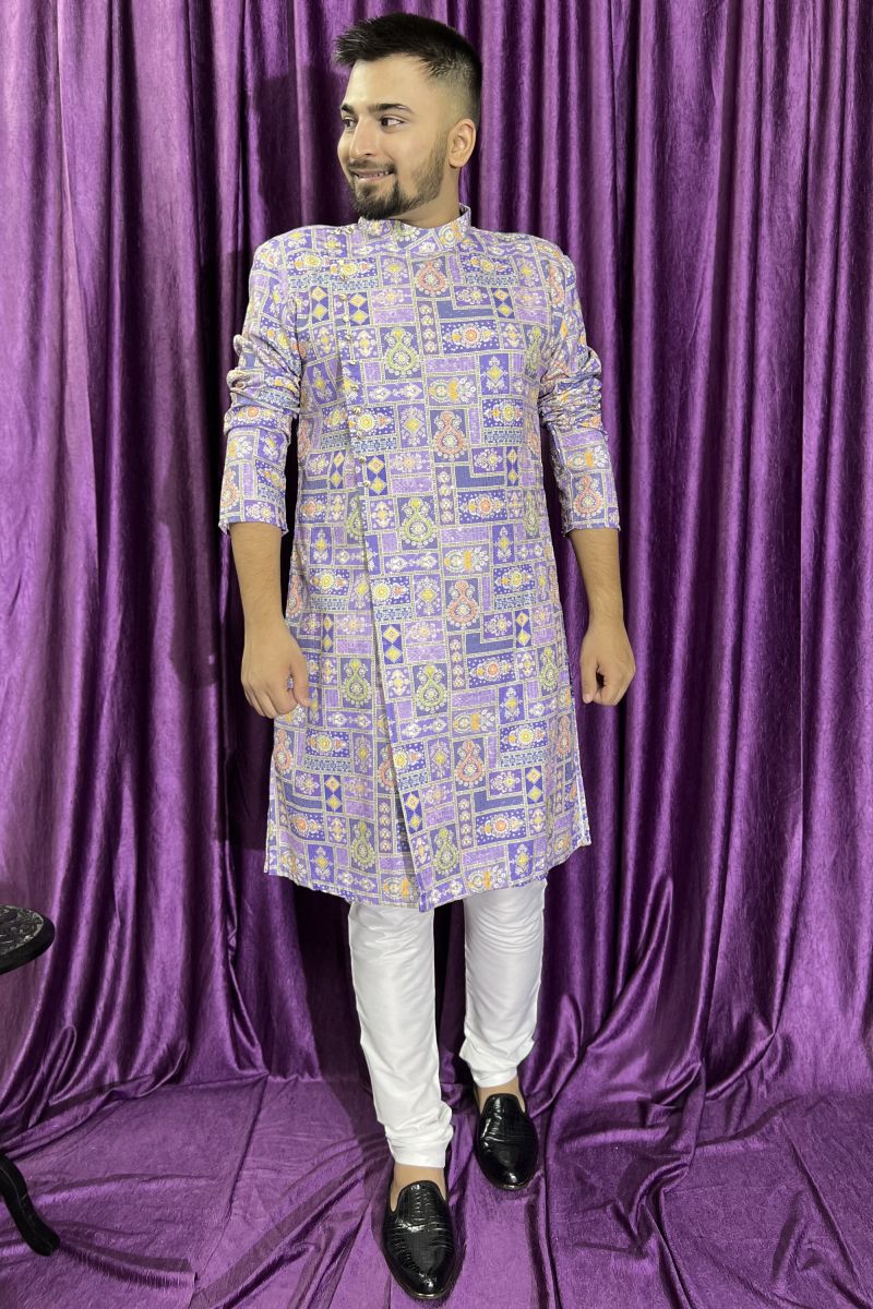 Purple Color Cotton Fabric Festive Wear Captivating Kurta Pyjama For Men