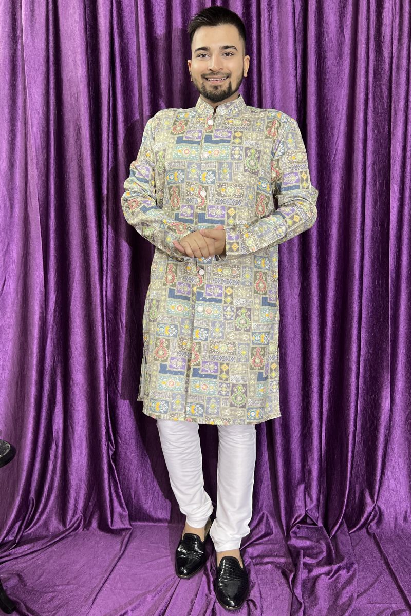 Multi Color Gorgeous Cotton Wedding Wear Kurta Pyjama For Men