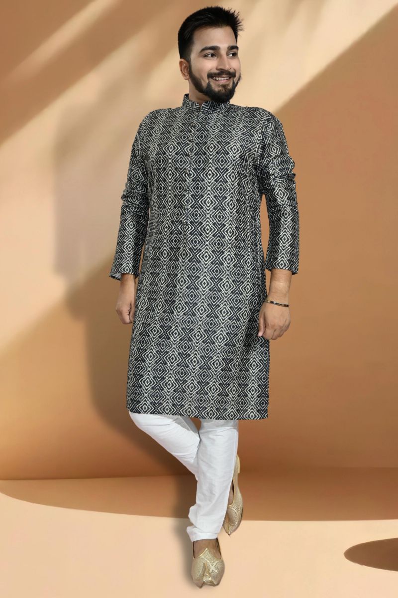 Black Color Artistic Readymade Men Kurta Pyjama