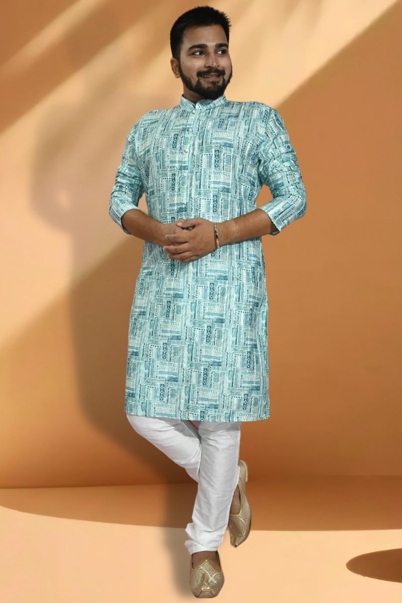 Fetching Light Cyan Jacquard Fabric Readymade Kurta Pyjama For Men