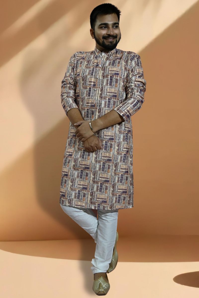 Lovely Brown Color Readymade Kurta Pyjama For Men