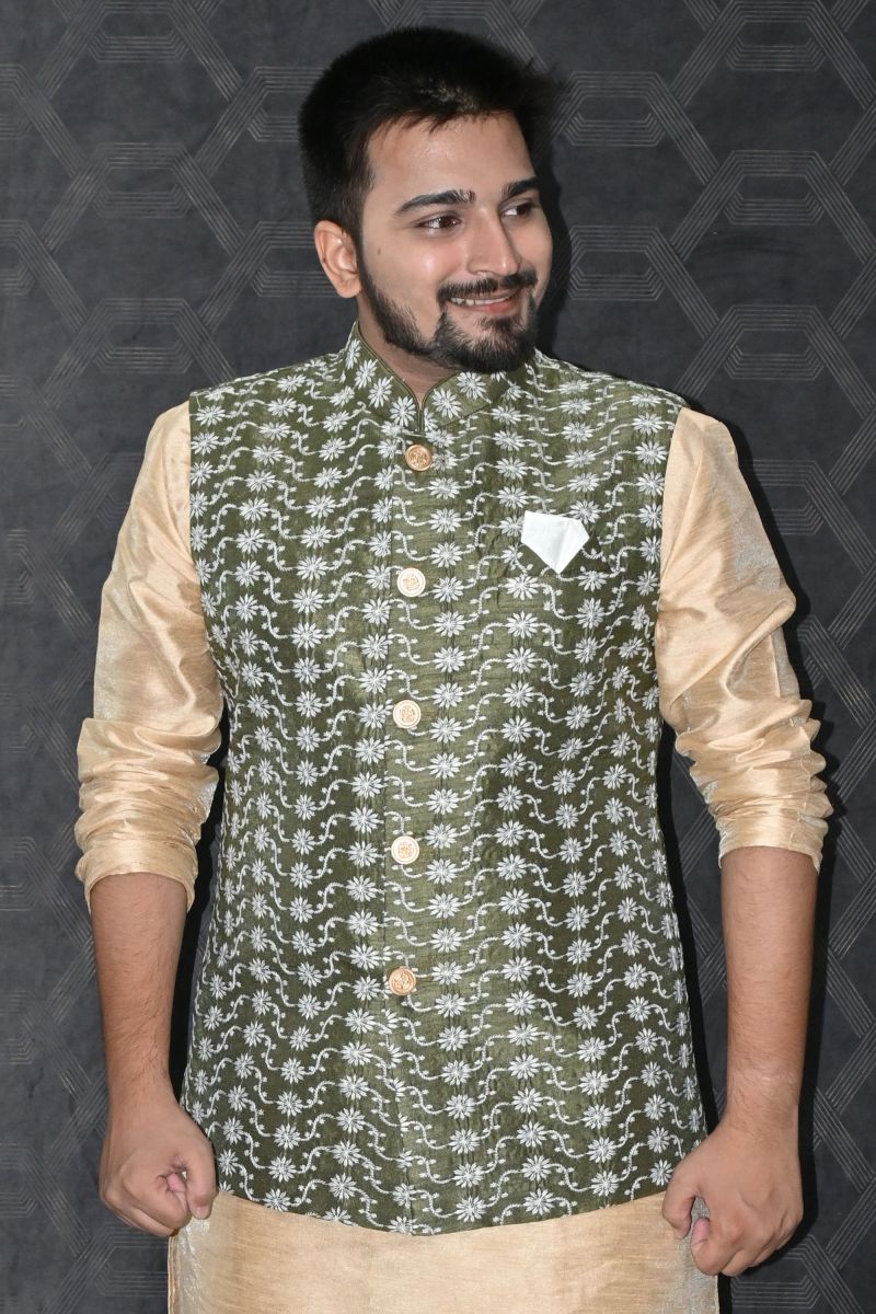 Art Silk Function Wear Readymade Men Olive Jacket