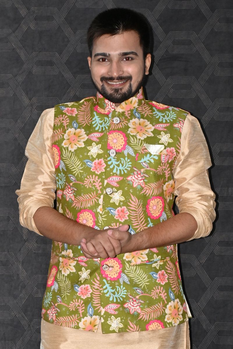 Sangeet Wear Readymade Lovely Cotton Men Green Jacket