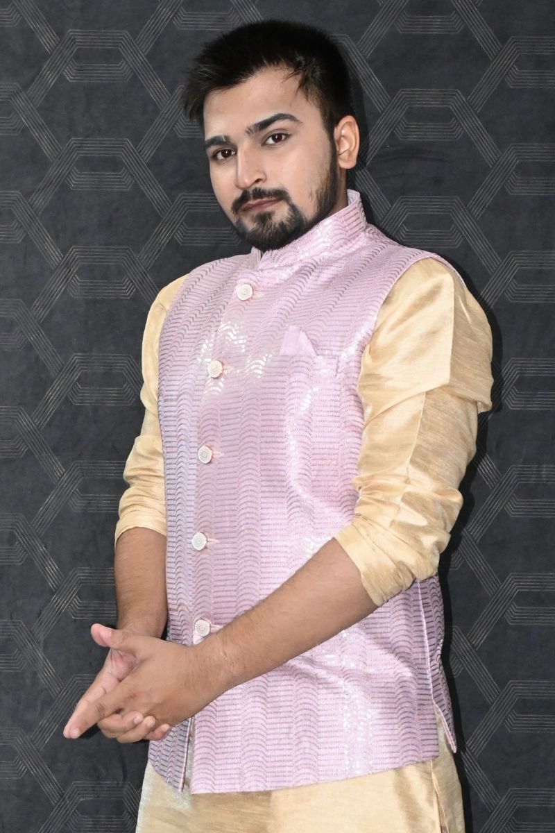 Art Silk Function Wear Readymade Men Pink Jacket