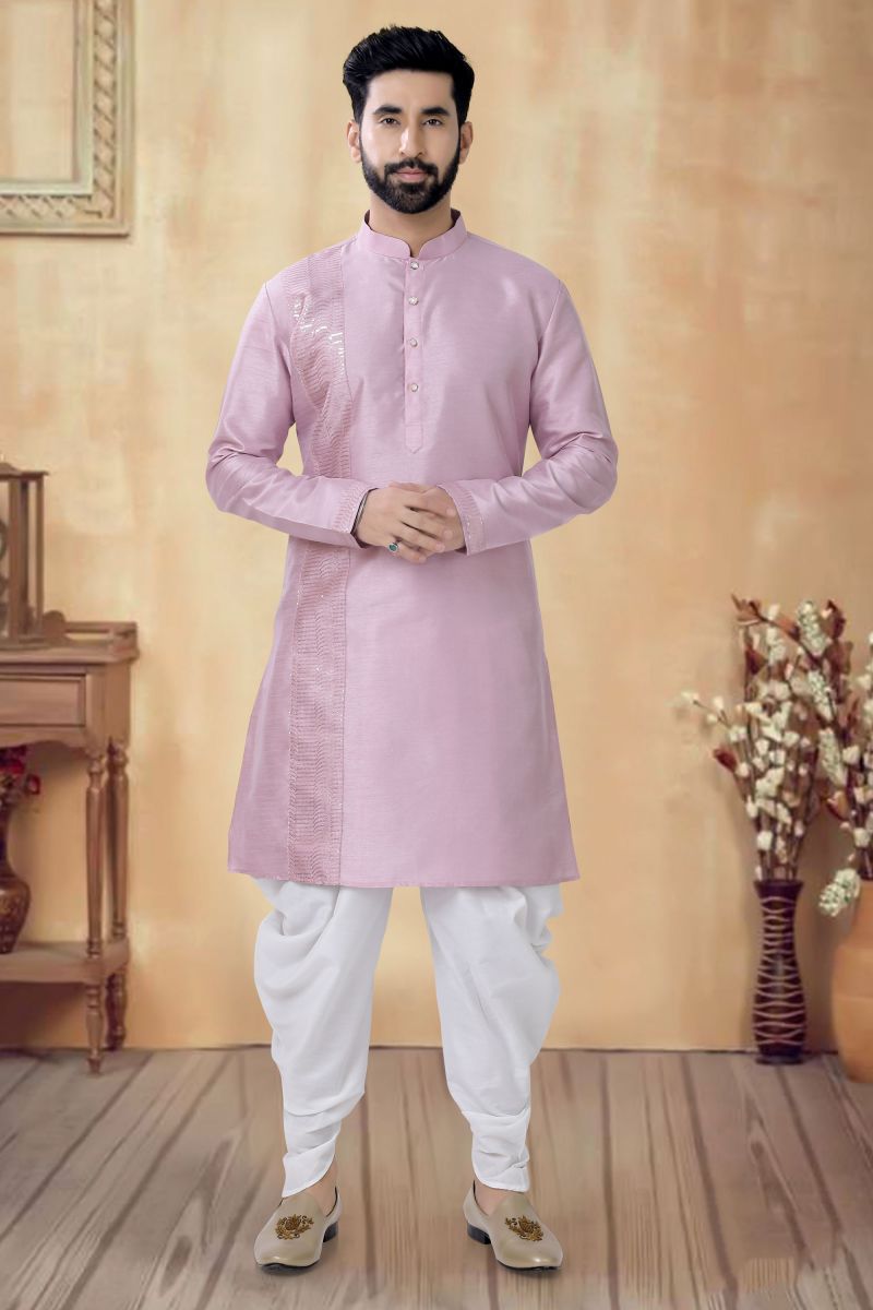 Lavender Color Silk Wedding Wear Readymade Indo Western For Men