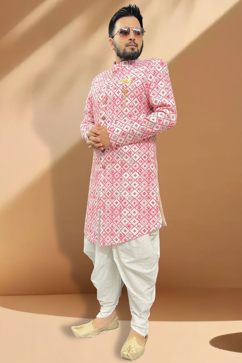 Blissful Pink Silk Readymade Peshawari Style Indo Western Set