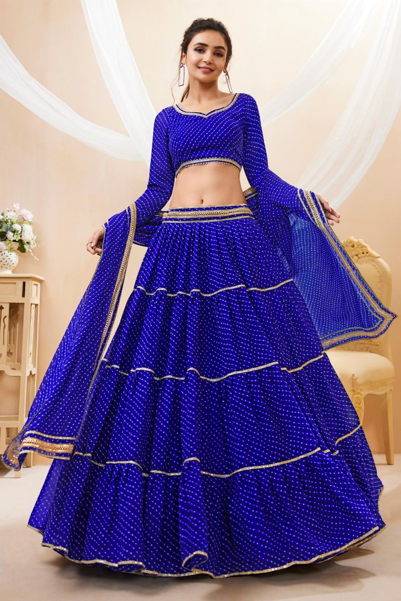 Incredible Leheriya Printed On Georgette Fabric Blue Color Lehenga