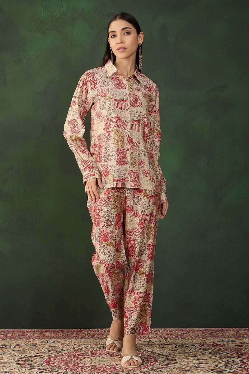 Chanderi Printed Top With Matching Trouser