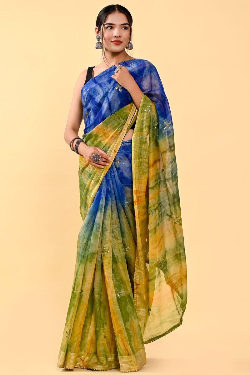 Blue And Green Wonderful Casual Cotton Saree