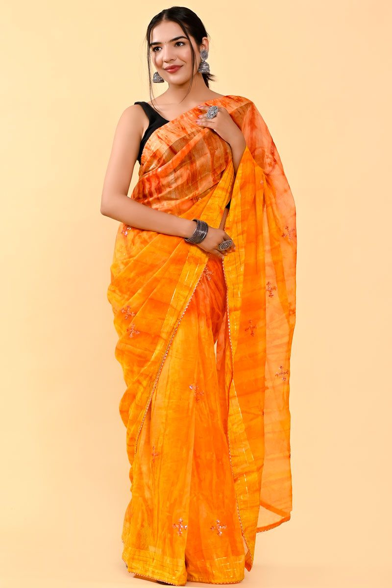 Beguiling Orange And Mustard Casual Cotton Saree