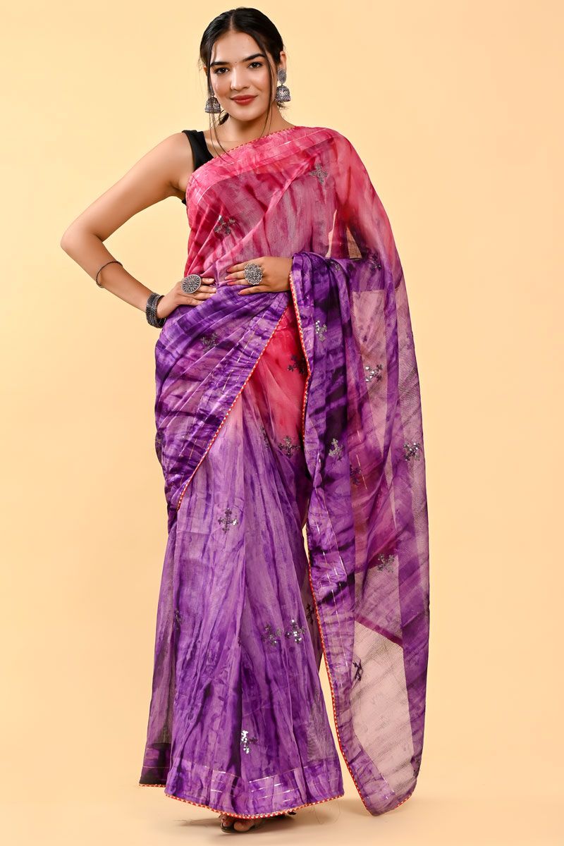 Ravishing Casual Pink And Purple Cotton Saree