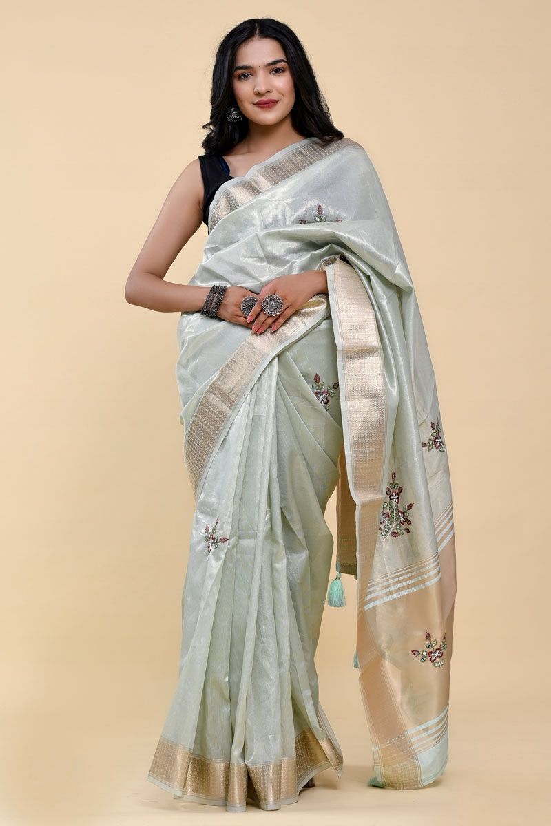 Light Cyan Color Cotton Silk Fabric Admirable Saree