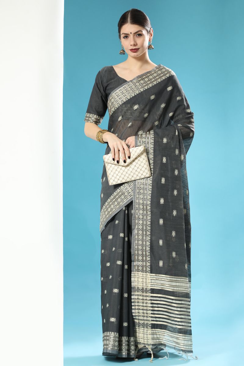 Tempting Casual Look Black Color Saree