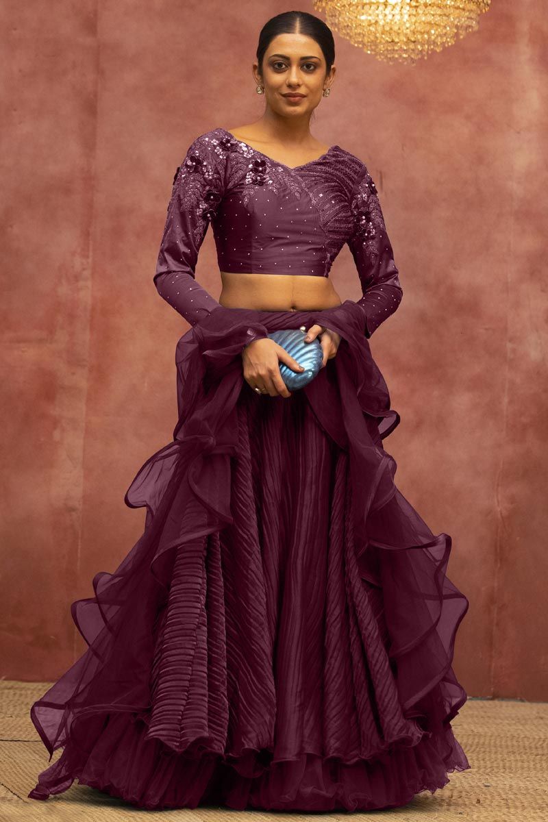 Wine Color Coveted Lycra Fabric Wedding Wear Lehenga Choli