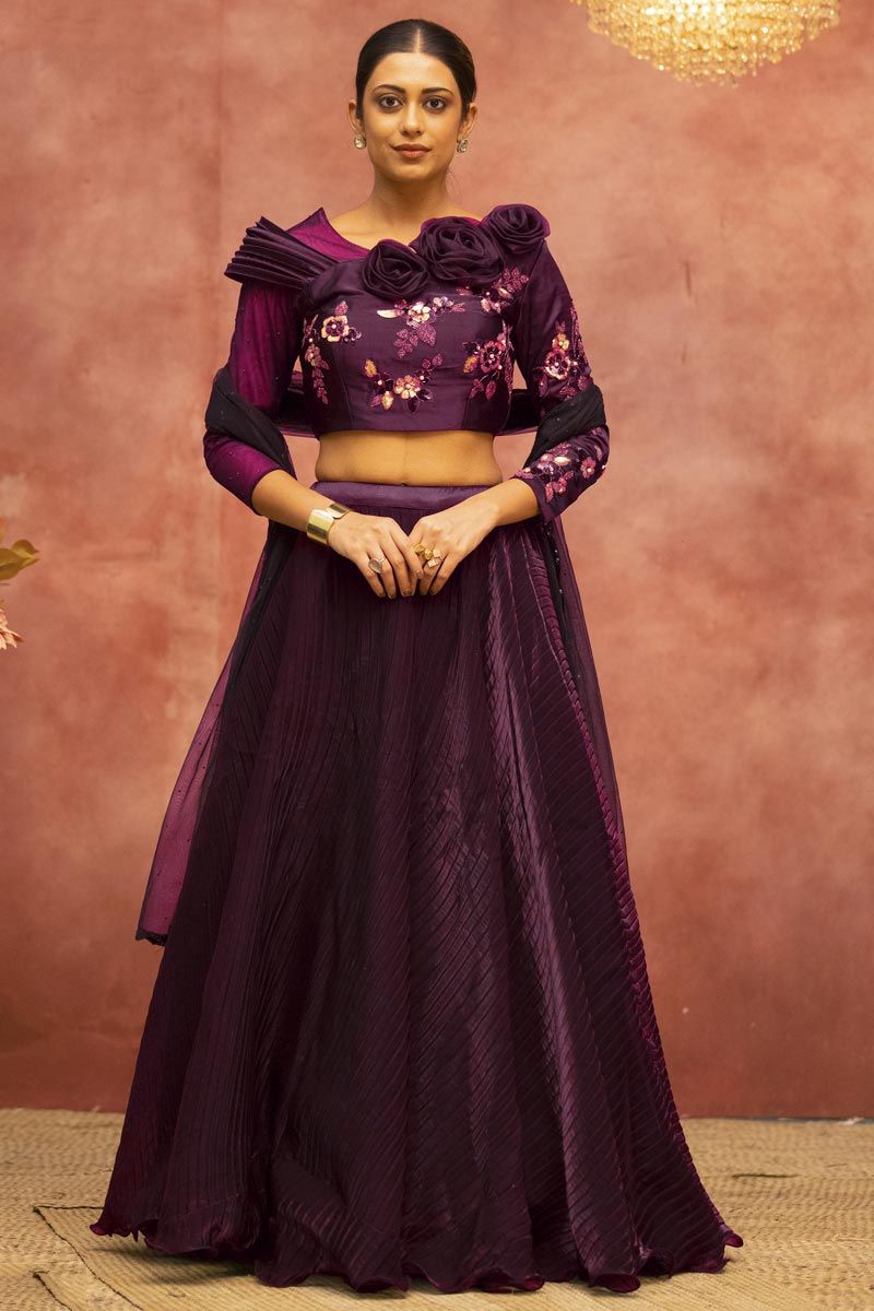 Wine Color Excellent Satin Fabric Wedding Wear Lehenga Choli