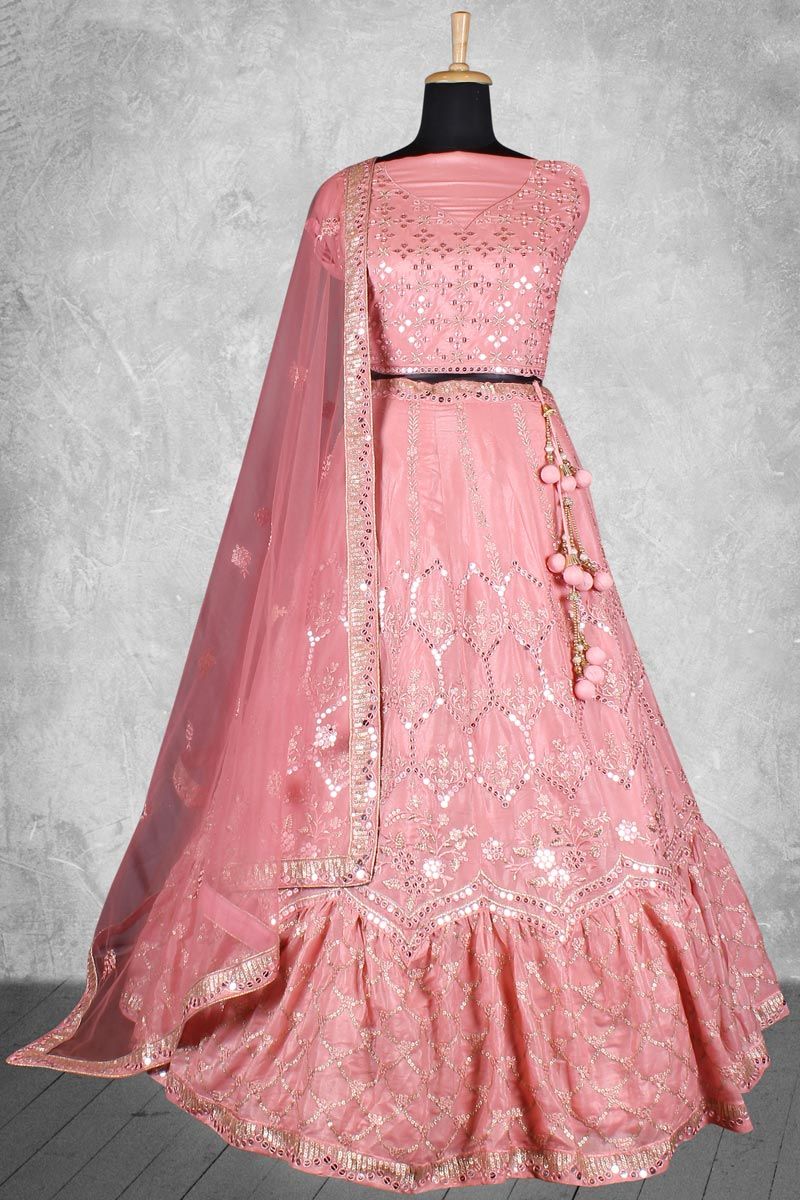 Pink Color Princely Satin Fabric Wedding Wear Lehenga Choli