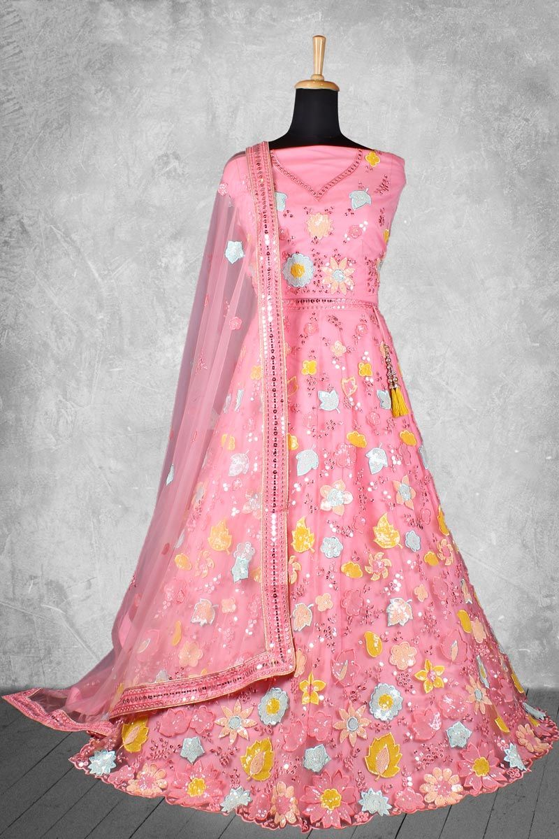 Pink Color Special Net Fabric Wedding Wear Lehenga Choli