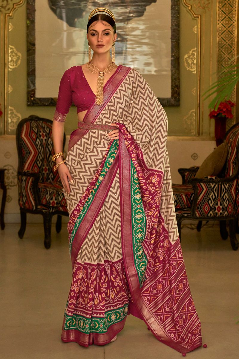 Maroon Soft Banarasi silk Patola Saree with Designer Border