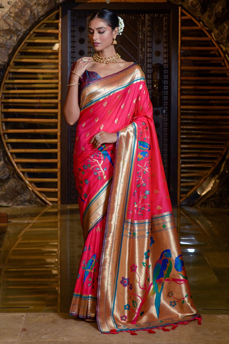 Rani Color Delicate Paithani Silk Saree