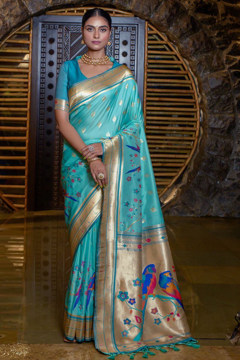 Brilliant Weaving Work Saree In Light Cyan Color