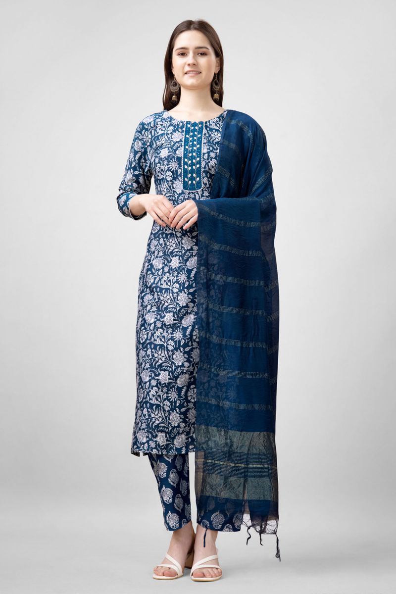 Printed Work On Teal Color Rayon Fabric Readymade Salwar Suit