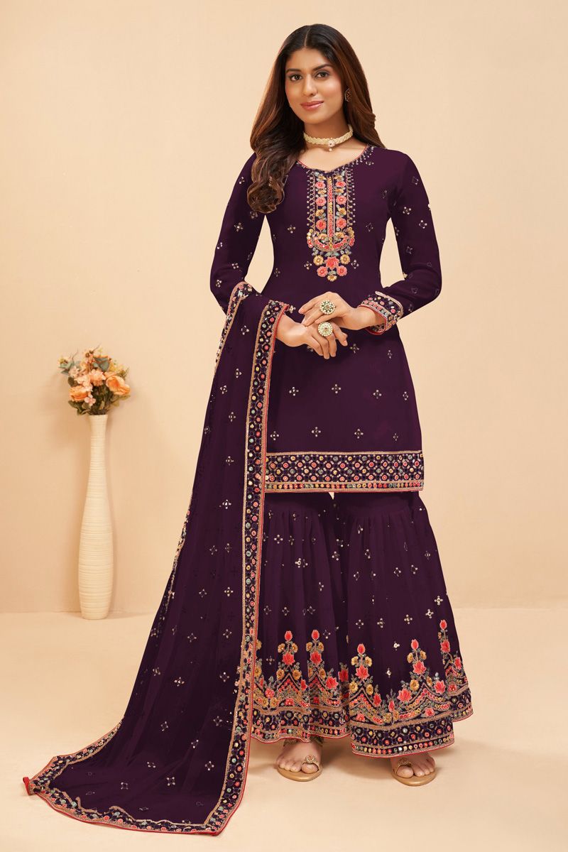 Classic Purple Sharara Suit In Georgette Fabric