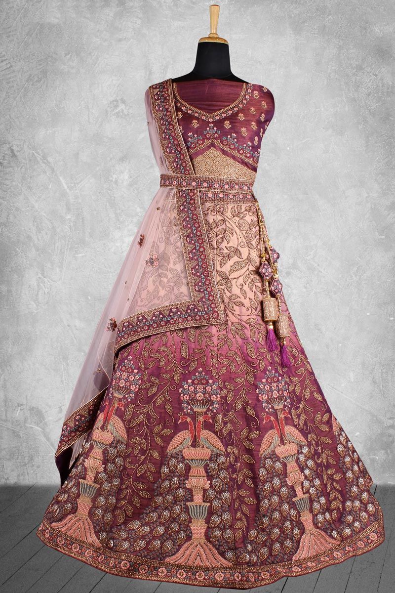 Purple Art Silk Wedding Look Remarkable Bridal Lehenga