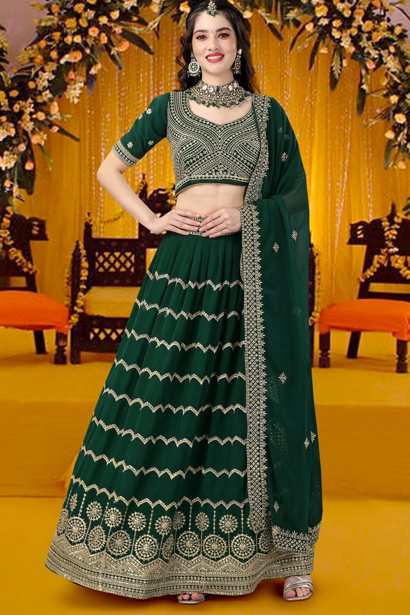 Green Wonderful Mehendi Function Georgette Lehenga